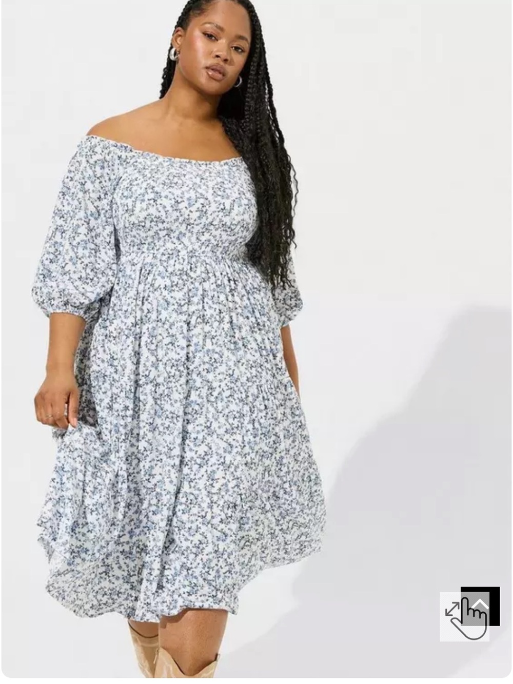 NWT Torrid Blue/White Ditsy Floral Off Shoulder Dress